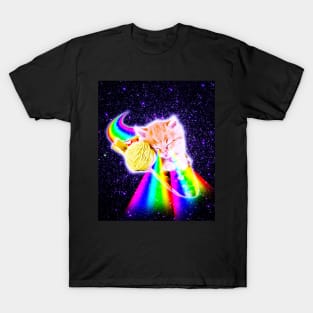 Rainbow Laser Eyes Galaxy Cat Riding Taco T-Shirt